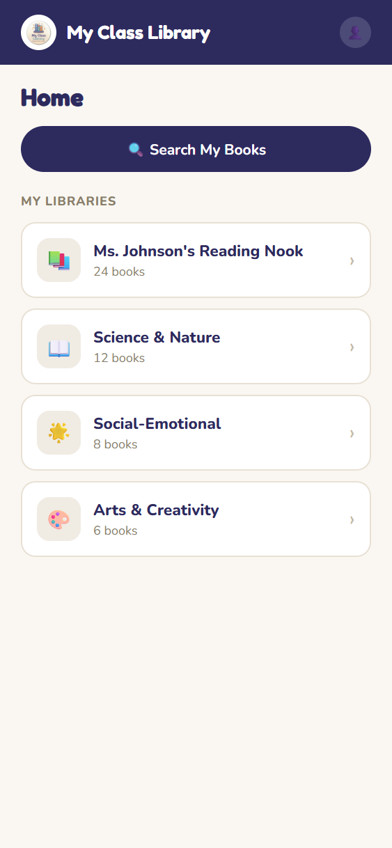 Home screen with libraries